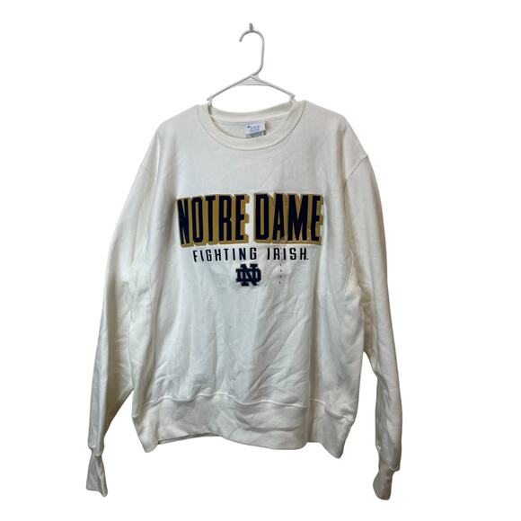 Notre Dame NEW Sz L Champion Reverse Weave Sweatshirt Crewneck White Msrp $90 - Picture 1 of 6